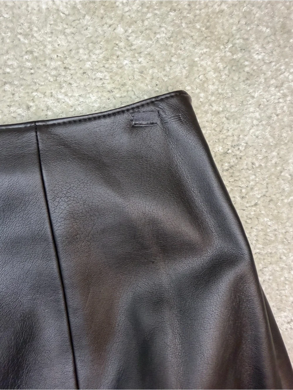 Michael Kors Black Faux Leather A-Line Skirt with Ring Detail